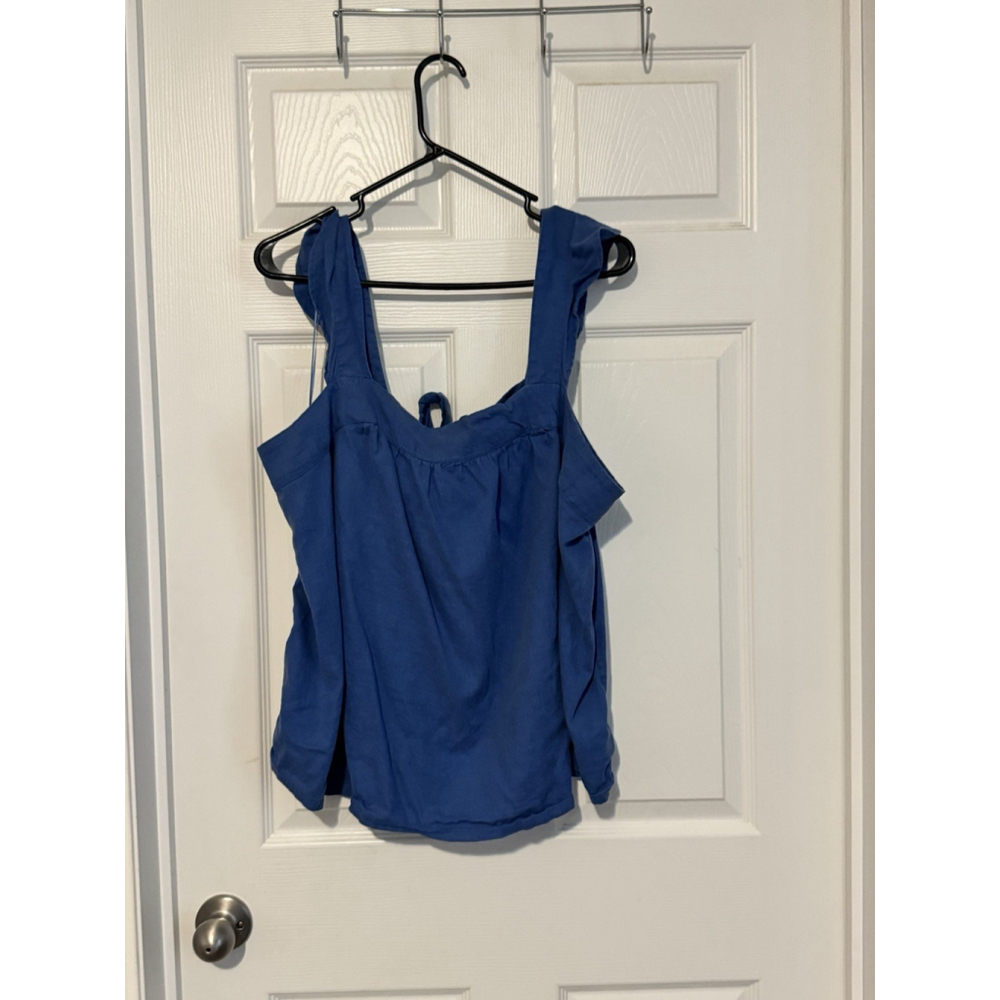 Crown & Ivy Navy Ruffle Sleeveless Tank XXL Square Neck Pullover Women Back Bow